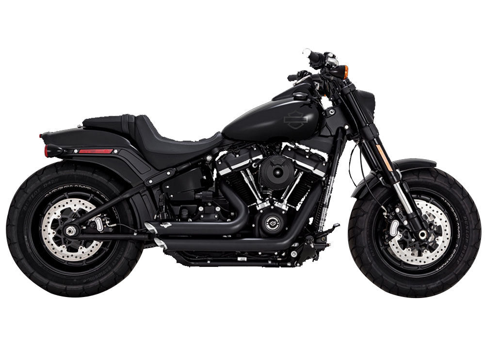 Shortshots Staggered Exhaust – Black. Fits Softail 2018-2024 Non-240 Tyre Models