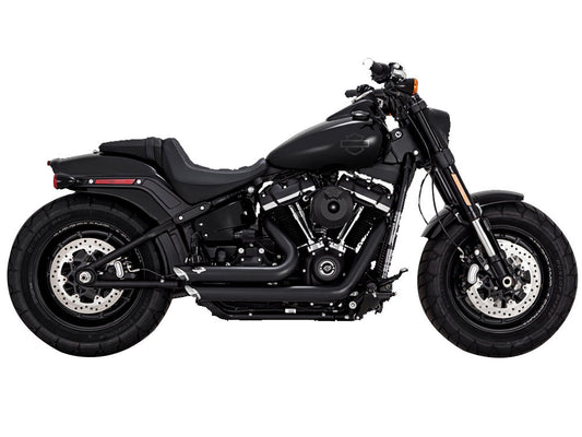 Shortshots Staggered Exhaust – Black. Fits Softail 2018-2024 Non-240 Tyre Models