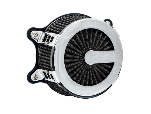 VO2 Cage Fighter Air Cleaner Kit – Chrome. Fits Softail 2000-2015, Dyna 1999-2017, Touring 1999-2007 with CV Carb or Cable Operated Delphi EFI