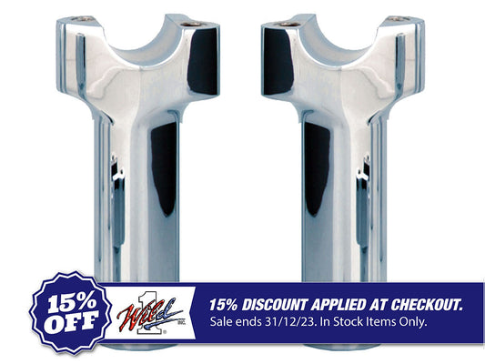 4-1/2in. Tall Risers with 1-1/4in. Thick Base – Chrome. Fits 1in. Handlebar.