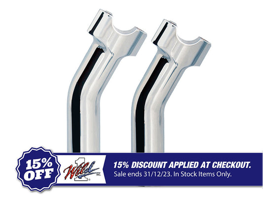 5-1/2in. Pullback Risers with 1-1/4in. Thick Base – Chrome. Fits 1in. Handlebar.