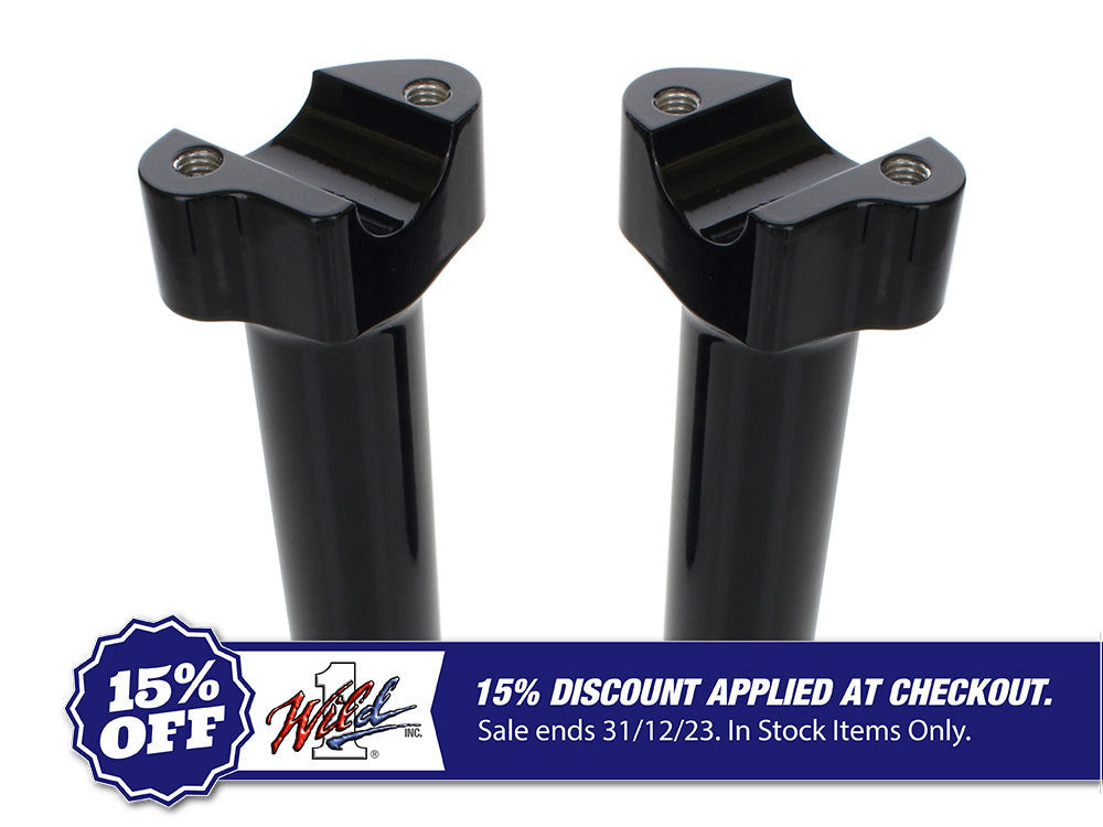 6in. Tall Risers with 1-1/4in. Thick Base – Gloss Black. Fits 1in. Handlebar.