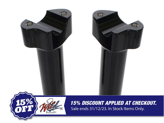 6in. Tall Risers with 1-1/4in. Thick Base – Gloss Black. Fits 1in. Handlebar.