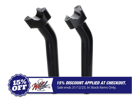 9-1/2in. Pullback Risers with 1-1/4in. Thick Base – Gloss Black. Fits 1in. Handlebar.