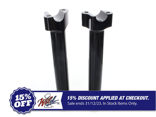 9-1/2in. Tall Risers with 1-1/4in. Thick Base – Gloss Black. Fits 1in. Handlebar.