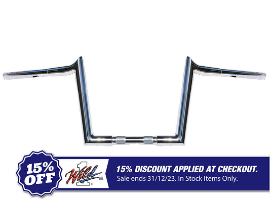 10in. x 1-1/4in. Chubby Hooked Ape Hanger Handlebar – Chrome.