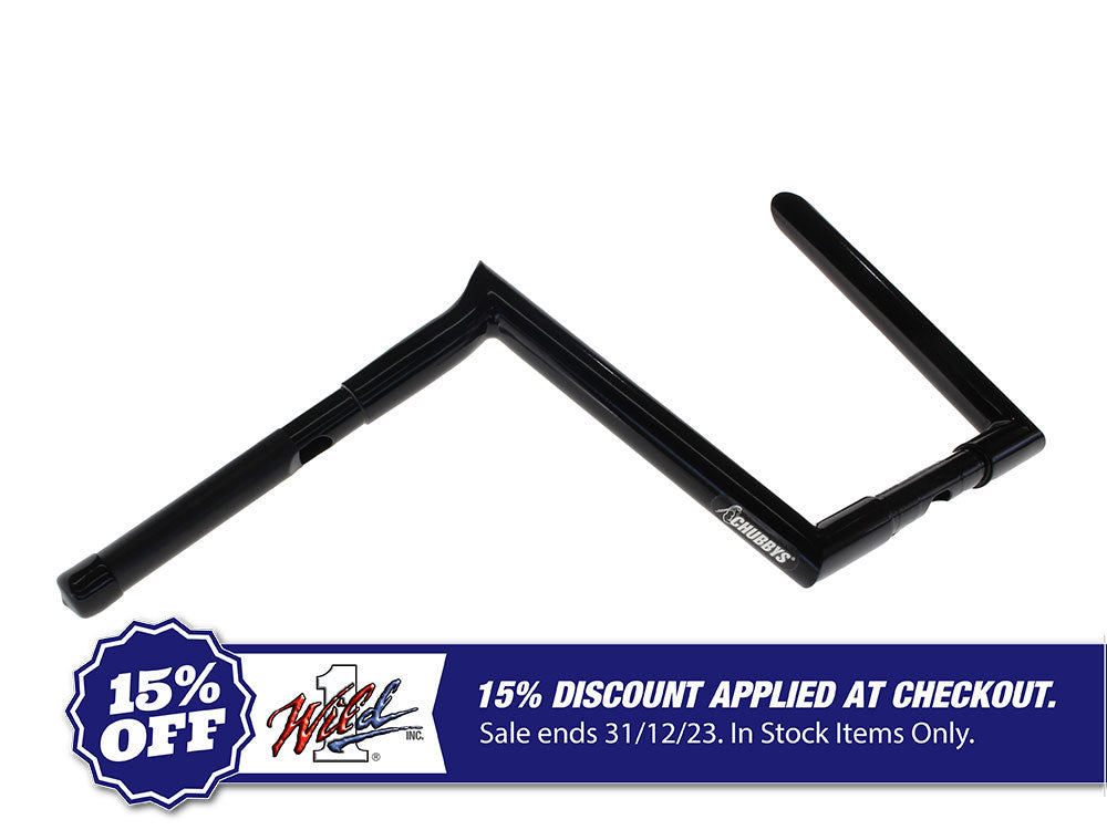 10in. x 1-1/4in. Chubby Hooked Ape Hanger Handlebars – Gloss Black.