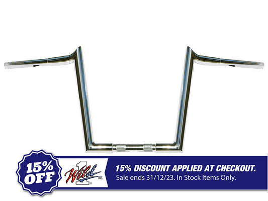 12in. x 1-1/4in. Chubby Hooked Ape Hanger Handlebar – Chrome.