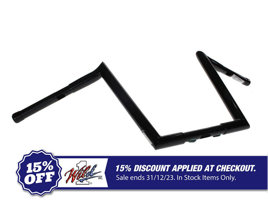 12in. x 1-1/4in. Chubby Hooked Ape Hanger Handlebars – Gloss Black.