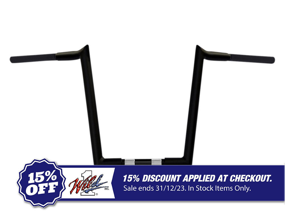 14in. x 1-1/4in. Chubby Hooked Ape Hanger Handlebar – Gloss Black.