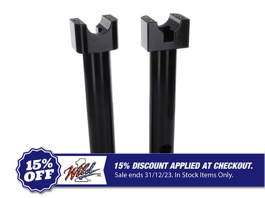 10in. Tall Savage Risers with Top Clamp – Gloss Black. Fits 1-1/4in. Handlebar.